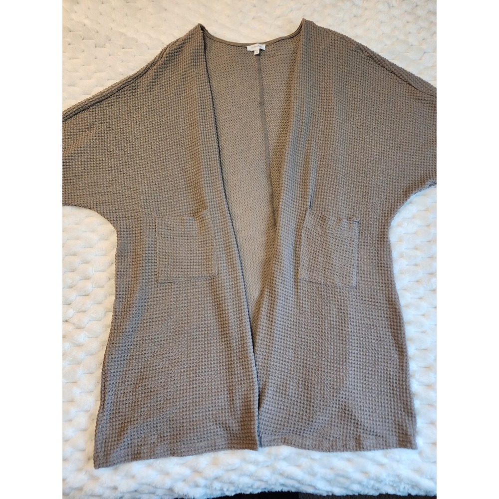 mittoshop Waffle Knit Open Front Duster Cardigan Taupe M‎